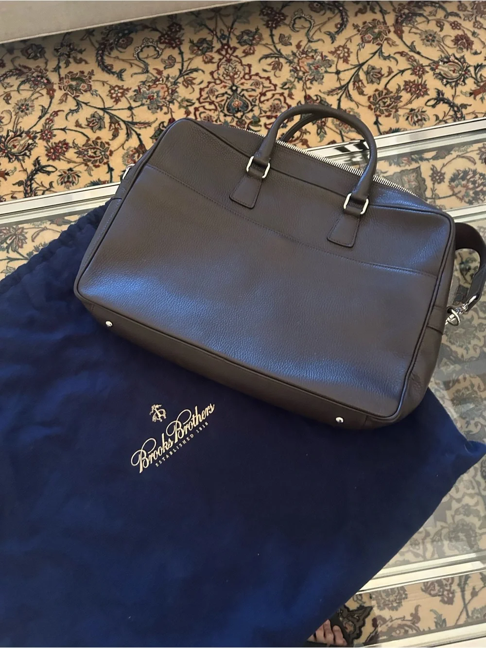 Brooks Brothers Brown Leather briefcase with Silver Hardware.